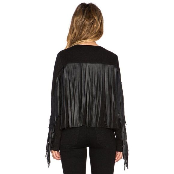 Velvet by Graham and Spencer Tiffany Black Faux Leather Fringe Jacket - Picture 2 of 8